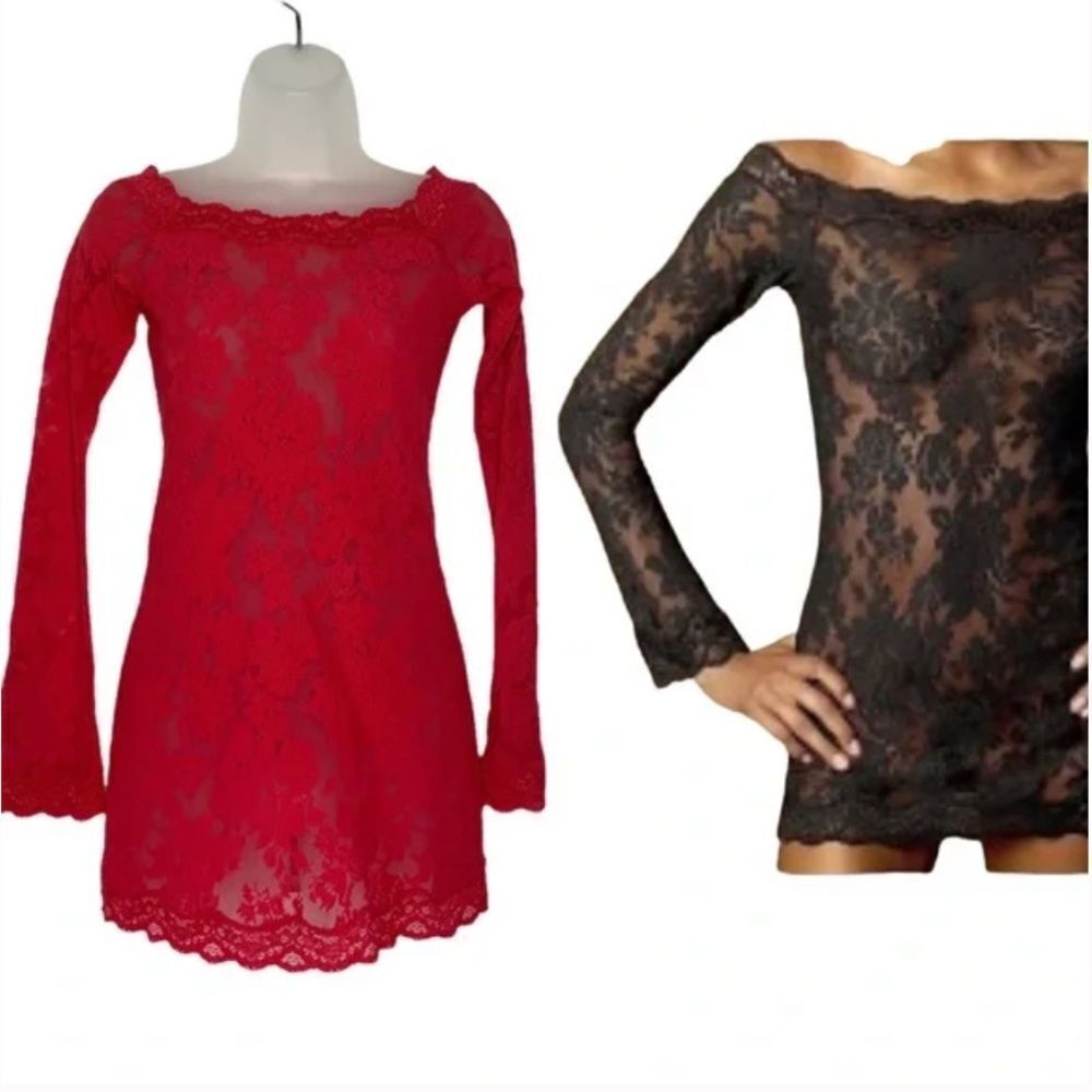 Victoria's Secret Red Lace Off the Shoulder Slip Dress (S)